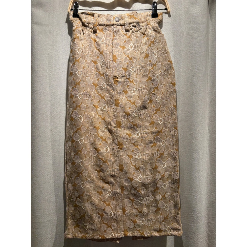 En Saison Khaki Floral Embroidered Midi Skirt  New With Tags Womens Size S